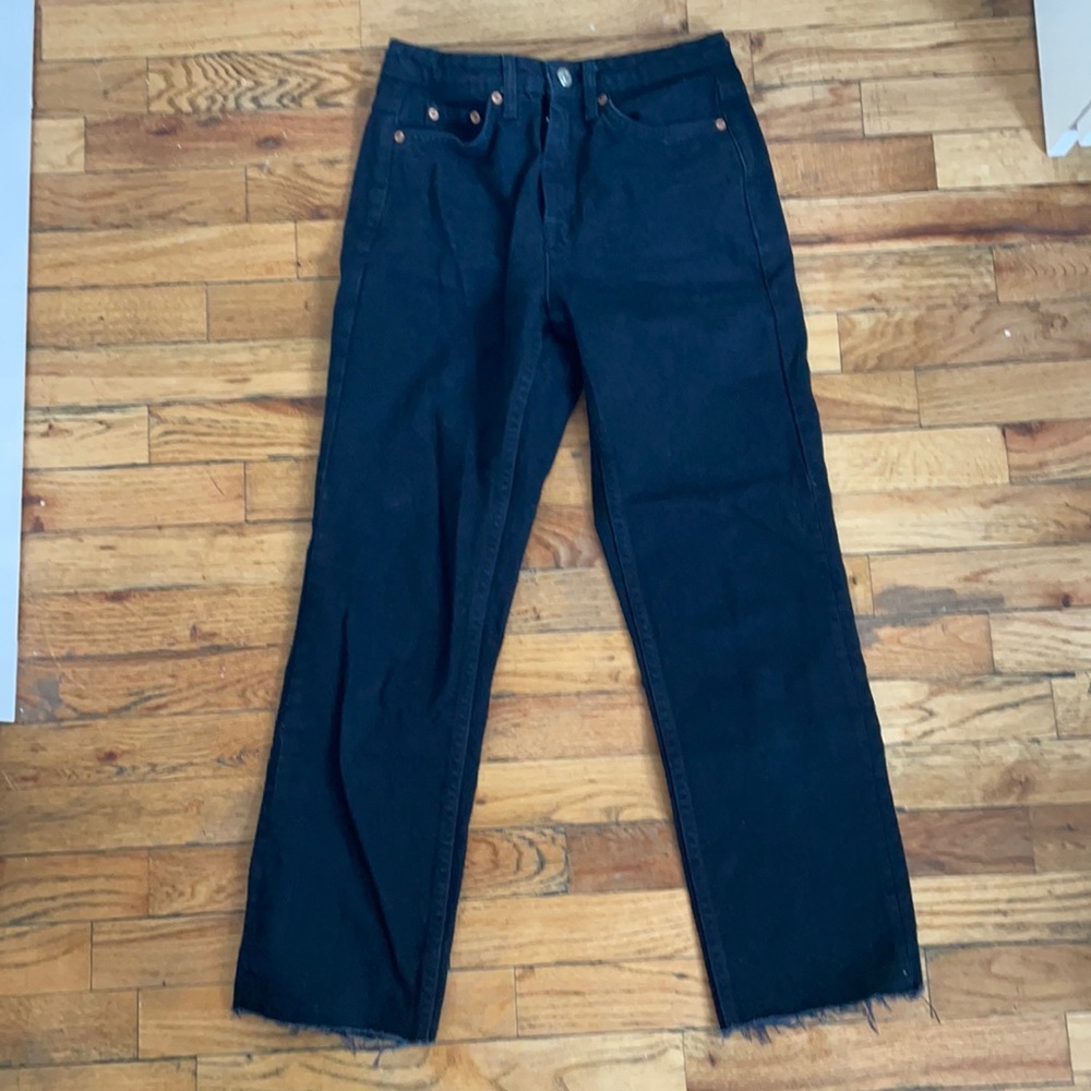 High waisted black straight jeans